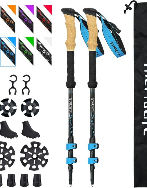 TheFitLife Carbon Fiber Trekking Poles – Collapsible and Telescopic Walking Sticks with Natural Cork Handle and Extended EVA Grips, Ultralight Nordic Hiking Poles for Backpacking Camping